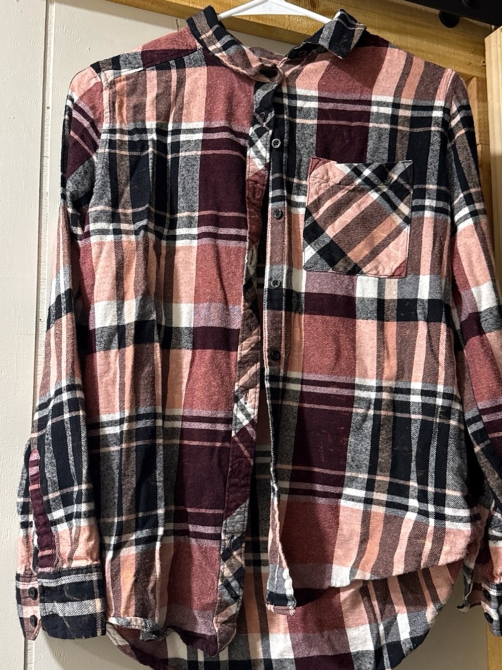Arizona Jean Company Pink and Burgundy Plaid Button-Down Shirt